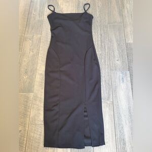 PrettyLittleThing Black Strappy Midi Dress with Front Slit
